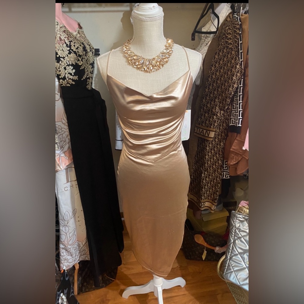Champaign Bodycon Spaghetti Strap Dress  Sz S & M